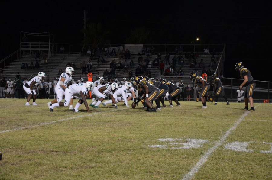 Lakewood's defensive line faces off with Tampa Catholic during a playoff game on Nov. 20 at Lakewood. The Spartans lost to Tampa Catholic 17-14, their first loss of the season.