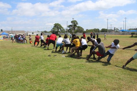 The senior boys battle the senior girls in a game of tug-of-war on April 29 during the Senior Picnic behind Lakewood High School.