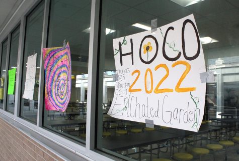 Displayed on the windows of the cafeteria is a poster including the details for this years Homecoming Dance which will occur on Oct. 1 at 7:00 p.m. in the Lakewood gymnasium.