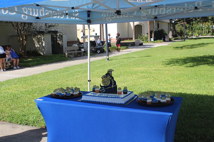 The SPC day cake and cupcakes are set up outside before the cutting of the cake on Sept. 12.