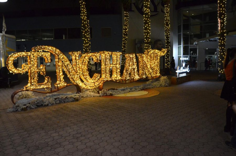 A sign that reads enchant is stationed at the visitors at the entrance to Tropicana Field. The lights event is open until Jan 1.