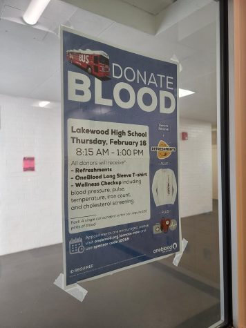 Poster for the NHS blood drive on Feb. 16. 