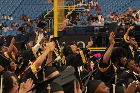 Senior class of 2023 celebrates the conclusion of their graduation ceremony.