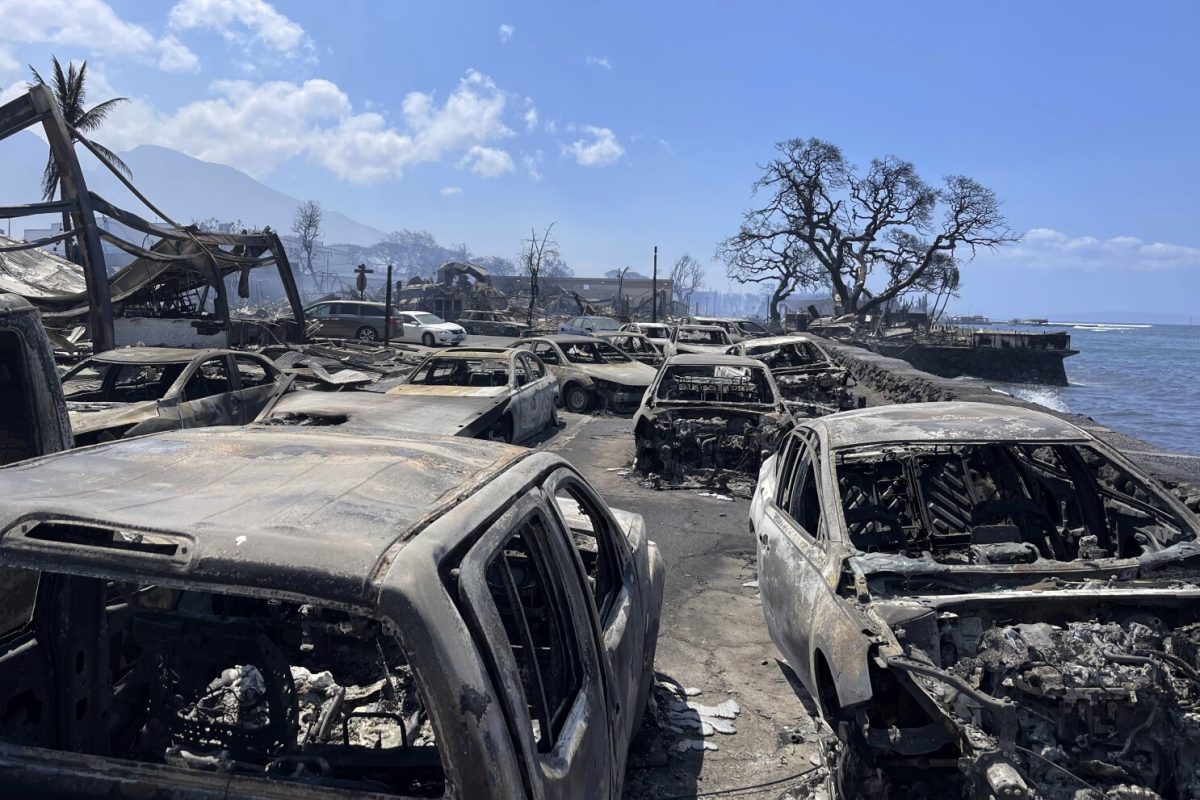 In+this+photo+provided+by+Tiffany+Kidder+Winn%2C+burned-out+cars+sit+after+a+wildfire+raged+through+Lahaina%2C+Hawaii%2C+on+Wednesday%2C+Aug.+9%2C+2023.+The+scene+at+one+of+Mauis+tourist+hubs+on+Thursday+looked+like+a+wasteland%2C+with+homes+and+entire+blocks+reduced+to+ashes+as+firefighters+as+firefighters+battled+the+deadliest+blaze+in+the+U.S.+in+recent+years.+%28Tiffany+Kidder+Winn+via+AP%29