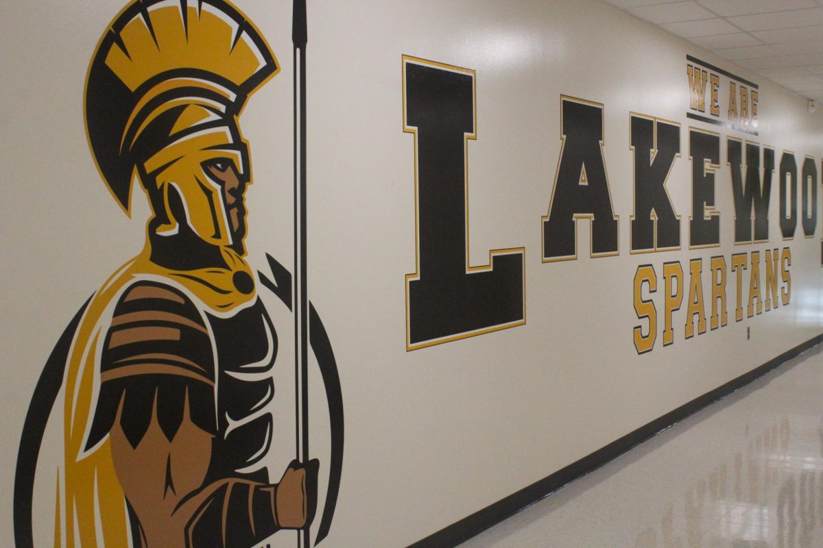 Outside of Lakewood High Schools B-Wing stands our new wall painting on Sept. 11. I think the school added the new building decorations to beautify the school. I think its very good that we added motivation to the school--it motivates the students, campus monitor John Darby said.