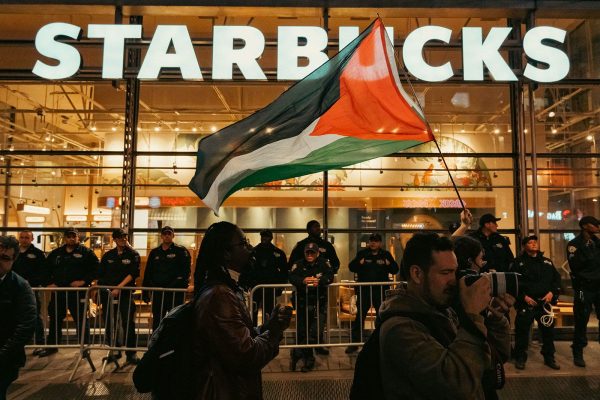 Boycott taking place at a Starbucks location.