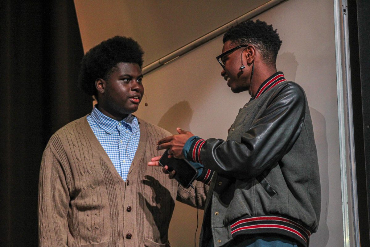Senior Elijah Cellars performs his skit Push the Button with Senior Raphael Scott on April 5th, In the Lakewood High School Auditorium. In this skit, the two characters get stuck in an elevator with each other.