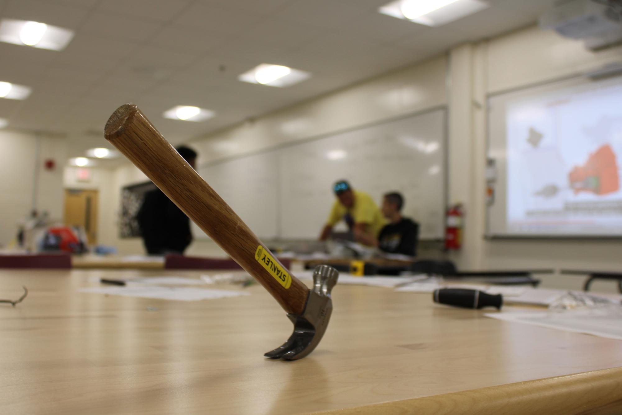 Students learn vocational skills by working directly with the tools used in those fields, from large welding machines to hammers. The desks were even built and welded together by the students. "[It took] 2-3 days to build all of them," said Terrell.